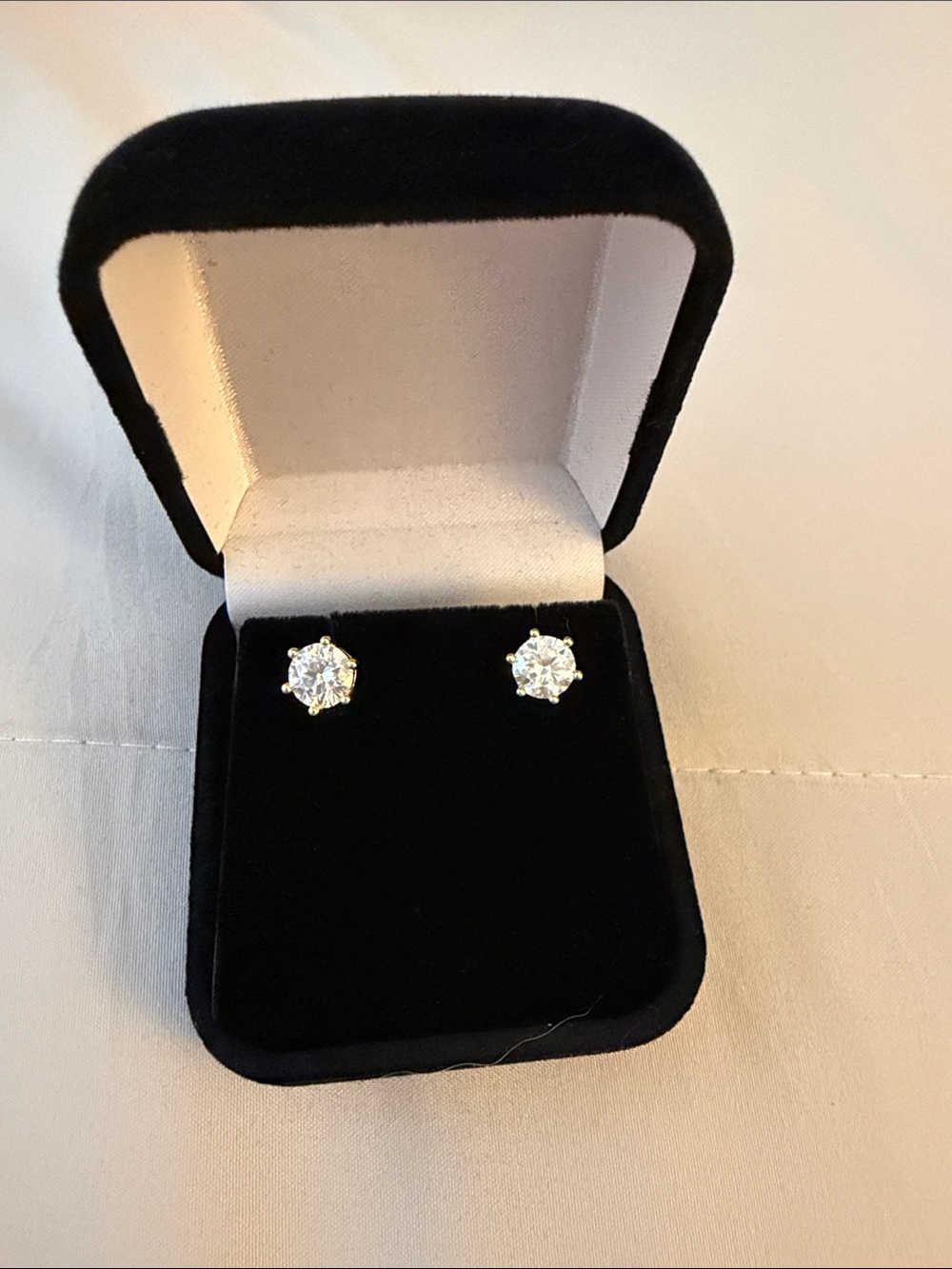 Classic Round Moissanite Stud Earrings Gold Setting over 925 Silver•5 carat tw